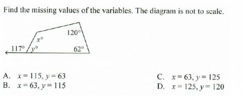 Find the missing values of the variables.The diagram is not to scale.