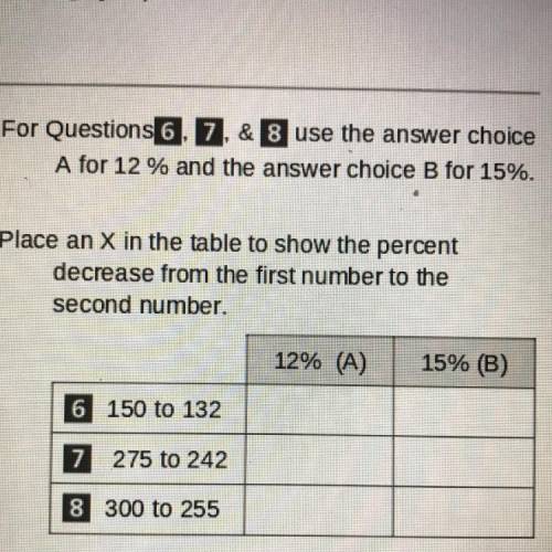 For questions 6, 7, & 8 use the answer choice A for 12% and the answer choice B for 15%.

Plac