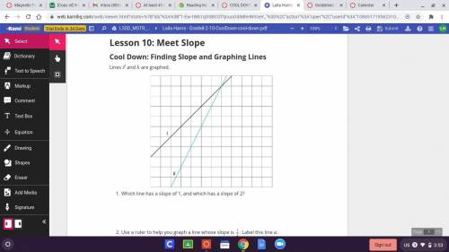 1. Which line has a slope of 1, and which one has a slope of 2?