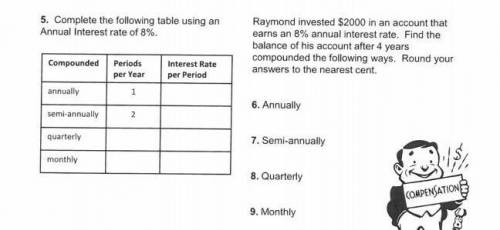 Raymond invested $2,000 in an account that earns an 8% annual interest rate. Find a balance of his