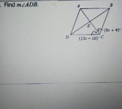 Find the missing angle of the rhombus m angle ADB