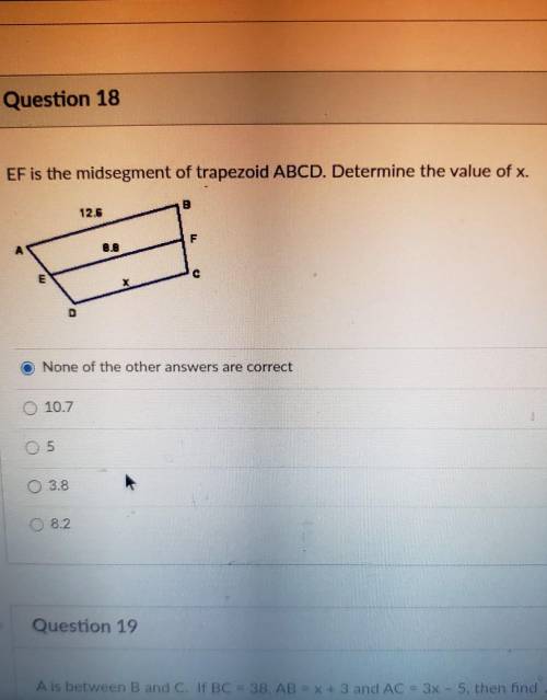 EF is the midsegment of trapezoid ABCD. Determine the value of x. 12.6 F E