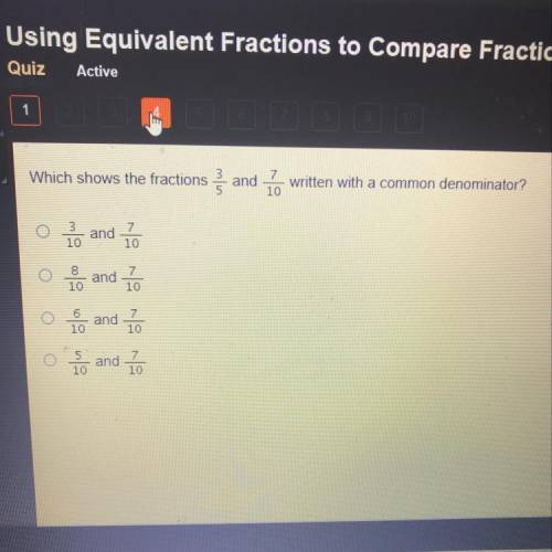 Which shows the fractions 3/5 and 7/10 written with a common denominator?