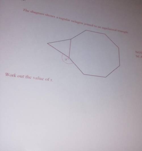 The chagram shows a regular octagon joined to an equilateral triangle

NOT TOSCALLWork out the val