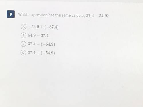 Which expression has the same value as 37.4 - 54.9?