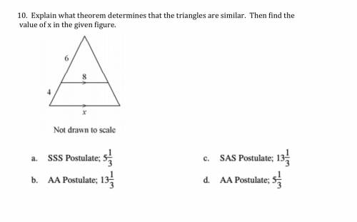 PLEASE HELP ME.Explain what theorem determines that the triangles are similar. Then find the value