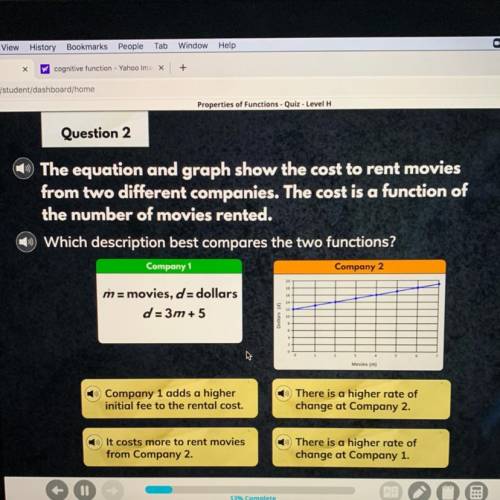 The equation and graph show the cost to rent movies

from two different companies. The cost is a f