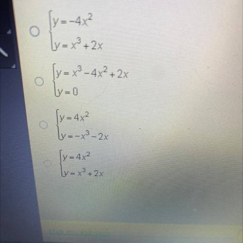 Which system of equations can be used to find the roots of the equation 4x2 = x + 2x?