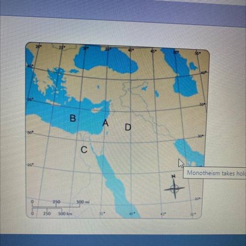 Location C is which place?
O Syrian Desert
O Canaan
O Mediterranean Sea
O Egypt