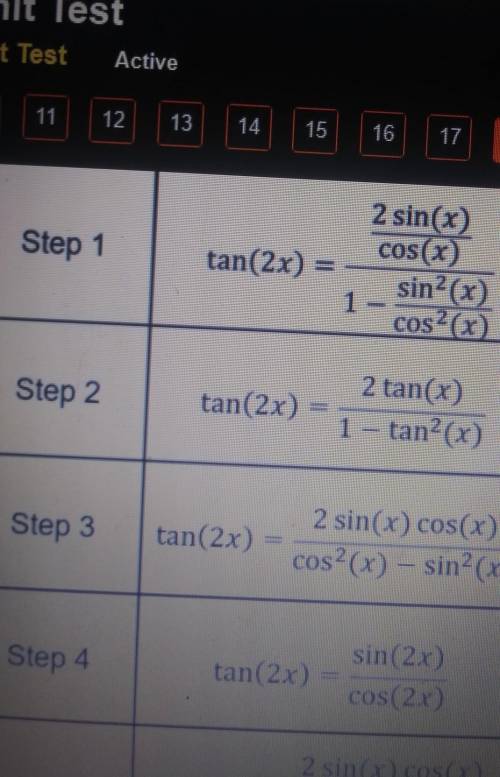 Review the following derivation of the tangent double angle identity the steps are not listed in th