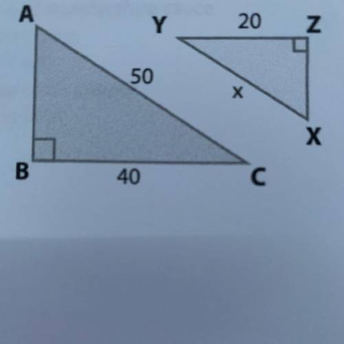 8. Triangle ABC is similar to triangle XYZ. Find the missing side x using proportions. Show all you