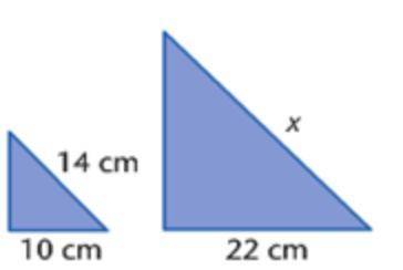 Use a proportion to find the length of side x for the pair of similar figures below