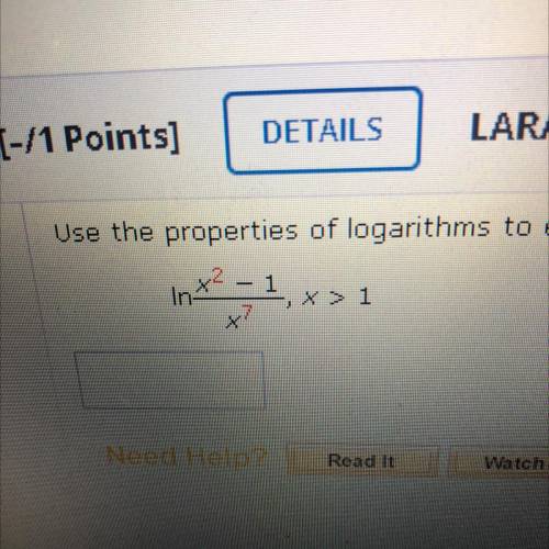 “Use the properties of logarithms to expand the expression as a sum, difference, and/or constant mu