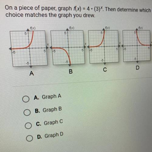 On a piece of paper, graph f(x) = 4 . (3). Then determine which answer

choice matches the graph y