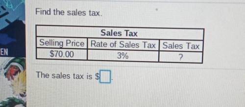 Sales Taxselling price $70.00rate of sales tax 3%sales tax (?)
