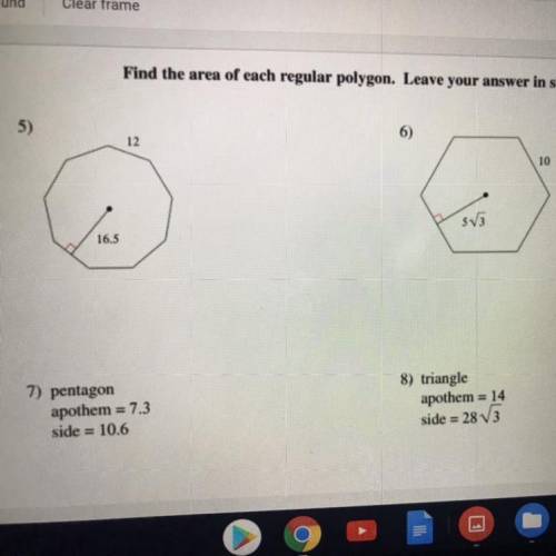 HELP ASAP!! find the area of each regular polygon. leave your answer in simplest form