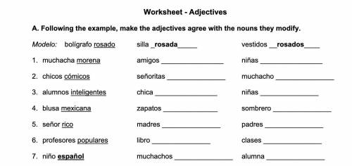 Part A: Following the example, make the adjectives agree with the nouns they modify.

Part B: Make