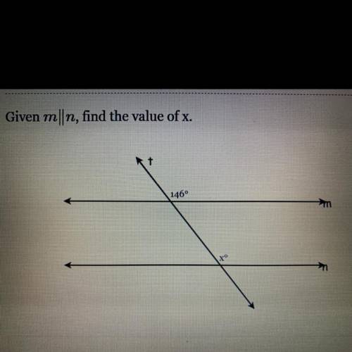 Given m||n, find the value of x.
146°