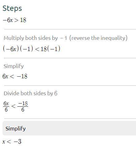 (Level 2)
T
-6x > 18
what’s the inequality ?