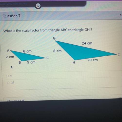 What is the scale factor from triangle ABC to triangle GHI