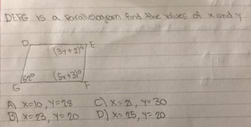 DEFG is a parallelogram find the value of x and y??