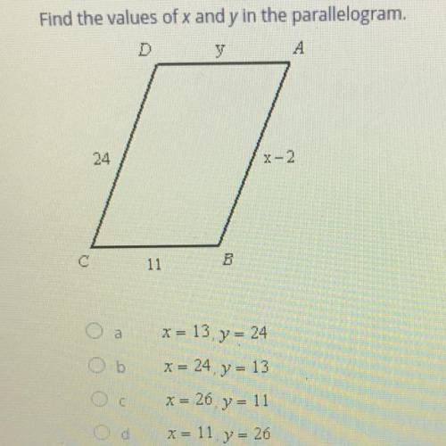 Find the value of x and y in the parallelogram..HELPP