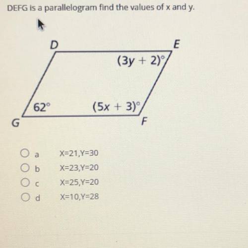 DEFG is a parallelogram find the value of x and y. Plz HELP..
