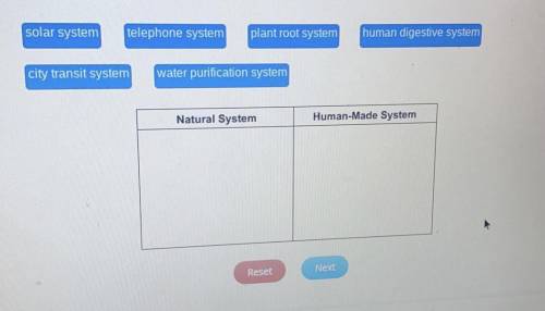 Systems are classified as human-made or natural. Match each example to the correct type of system.