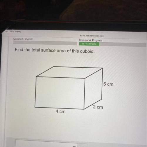 Find the total surface area of this cuboid.
15 cm
2 cm
4 cm