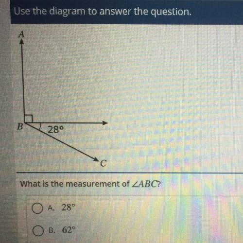 What is the measurement of 
A: 28
B: 62
C: 90
D: 118
E: 208