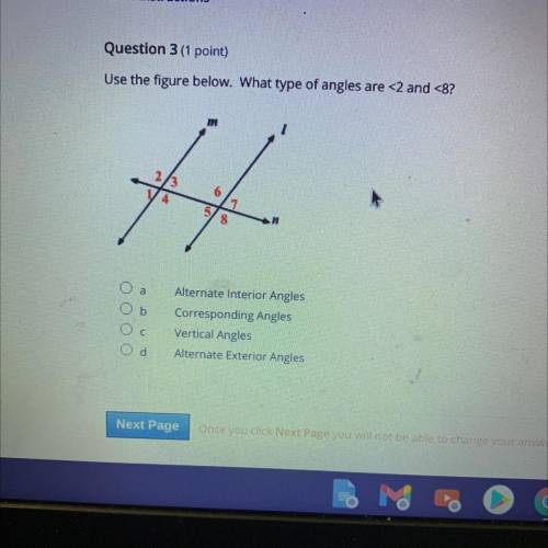 Use the figure below. What type of angles are 2 and 8