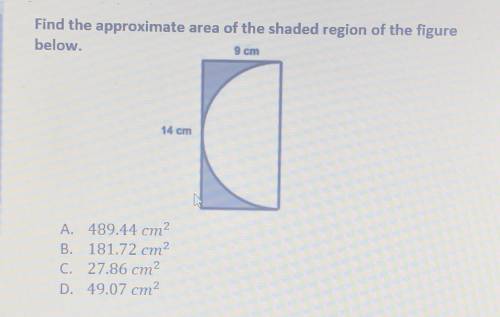 Find the approximate area of the shaded region of the figure below.