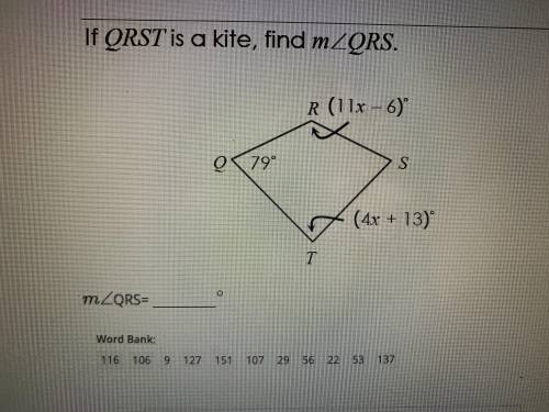 If QRST is a kite, find mQRS