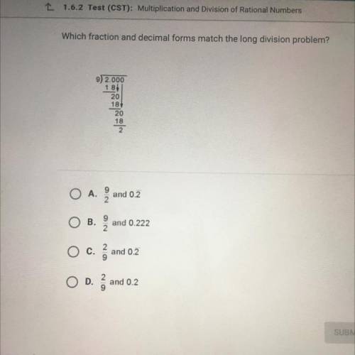 PLEASE HELP !! Which fraction and decimal forms match the long division problem?