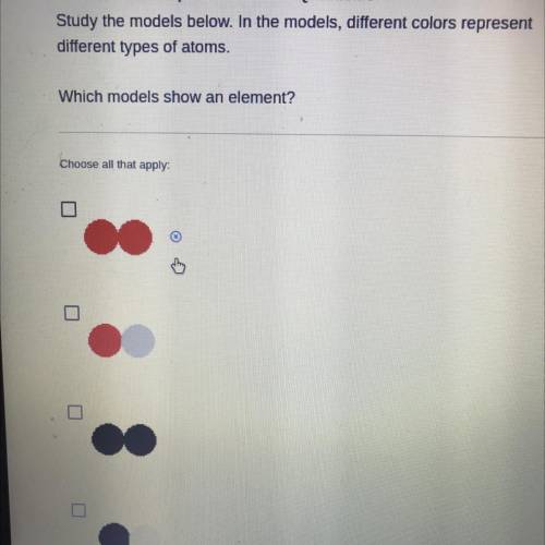 (NEED HELP)Study the models below. In the models, different colors represent

different types of a