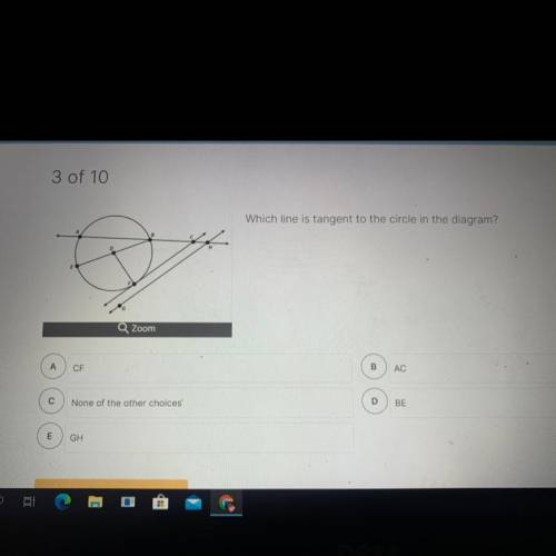 What line is tangent yo the circle in the diagram?