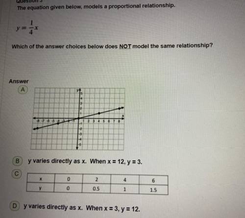 the equation given below, models a proportional relationship. which of the answer choices below doe