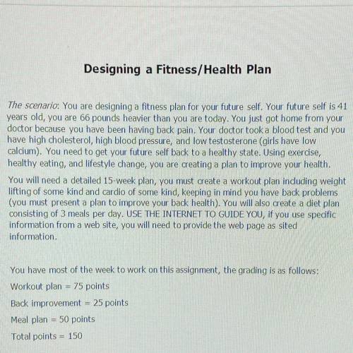 PLEASE HELP NEED HELP CREATING A HEALTH/FITNESS PLAN!