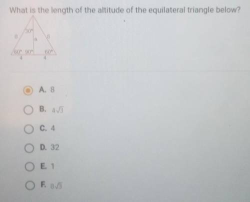 What is the length of the altitude of the equilateral triangle below? please help