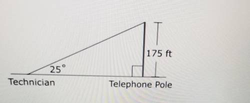 A maintenance technician sights the top of a telephone pole at a 25° angle of elevation as shown. T