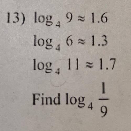 Use the properties of logarithms and the values below to find the logarithm indicated.