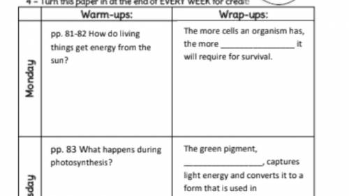 1. How do living things get energy from the sun?

2. The more cells an organism has, the more ____