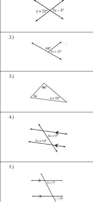 I need to know what X= for all of these please
Worth 15 points