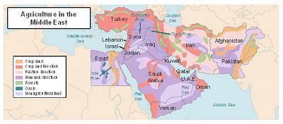 The map below shows agriculture in the Middle East.

A majority of the land in the Middle East is