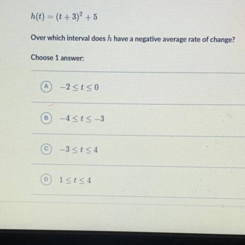 Over which interval does h have a negative average rate of change