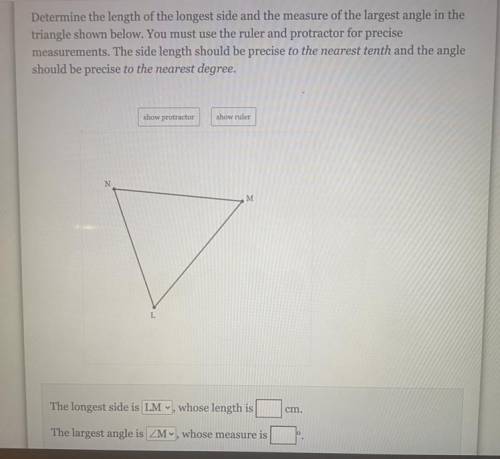 PLEASEEEE  Help me figure out the length centimeters of LM. And the largest angle and measure