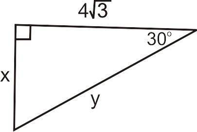 Use the figure below to find the value of x and y.

Question 4 options:
x = 4, y = √12
x = 4, y =