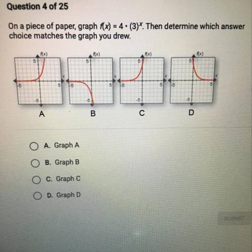 On a piece of paper, graph f(x) = 4 *(3)*. Then determine which answer

choice matches the graph y