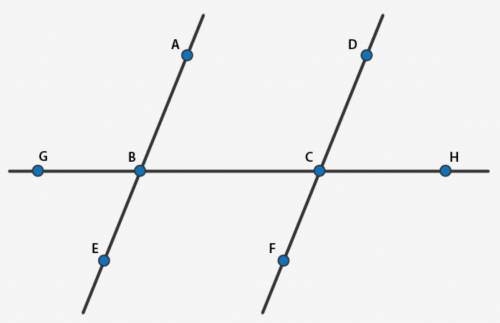 Line AE and line DF are parallel. If m∠ABG = 11x and m∠HCF = 10x + 9, what is m∠ABG?

102°
99°
81°