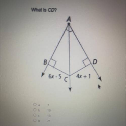 What is CD?
A)7
B)10
C)13
D)21